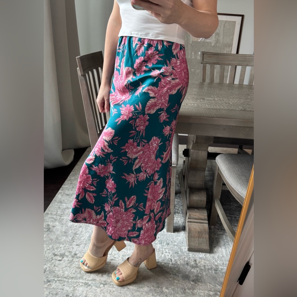 Floral Teal and Pink Midi Skirt - Picture 10 of 14